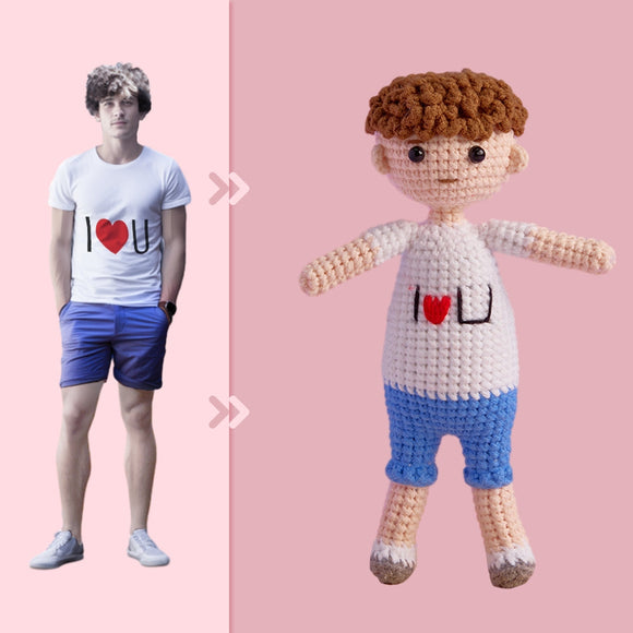 Full Body Customizable 1 Person Custom Crochet Doll Personalized Gifts Handwoven Mini Dolls - I Love U Boy - Myphotowallet