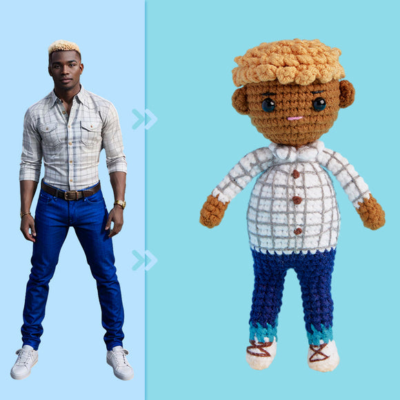 Full Body Customizable 1 Person Custom Crochet Doll Personalized Gifts Handwoven Mini Dolls - Plaid Shirt Boys - Myphotowallet