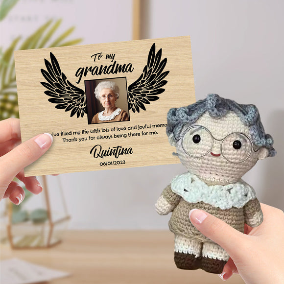 Personalized Crochet Doll Handmade Dolls Look alike Custom Photo with Memorial Card To My Grandma or Grandpa - photowatch