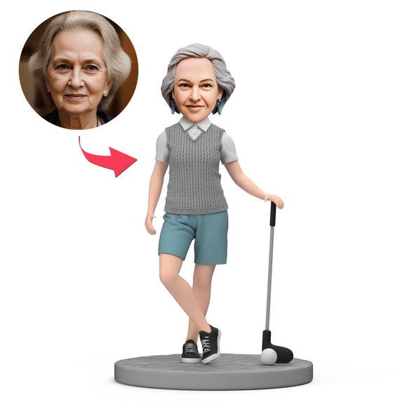 Grandma Play Golf Custom Bobblehead with Engraved Text