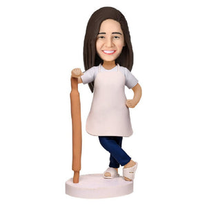 Female Pastry Chef Custom Bobblehead With Engraved Text