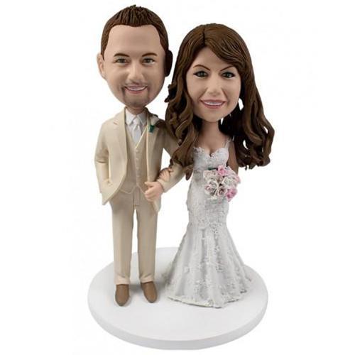 Wedding With Creamy White Suit Custom Bobblehead With Engraved Text