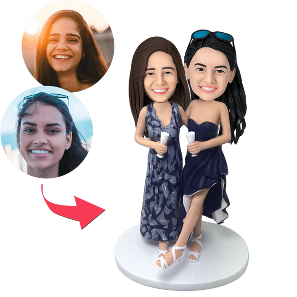 Same-sex Lady Couple Custom Bobblehead With Engraved Text