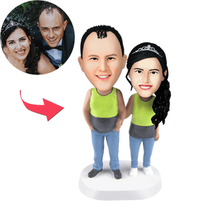Couple Wearing Tank Tops Custom Bobblehead With Engraved Text
