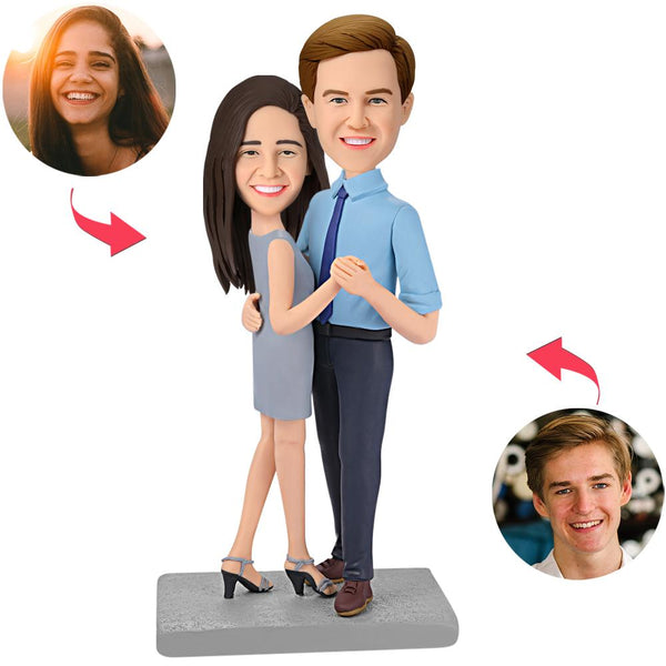 Happy Dancing Couple Custom Bobblehead With Engraved Text