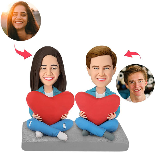 Heart Couple Custom Bobblehead With Engraved Text