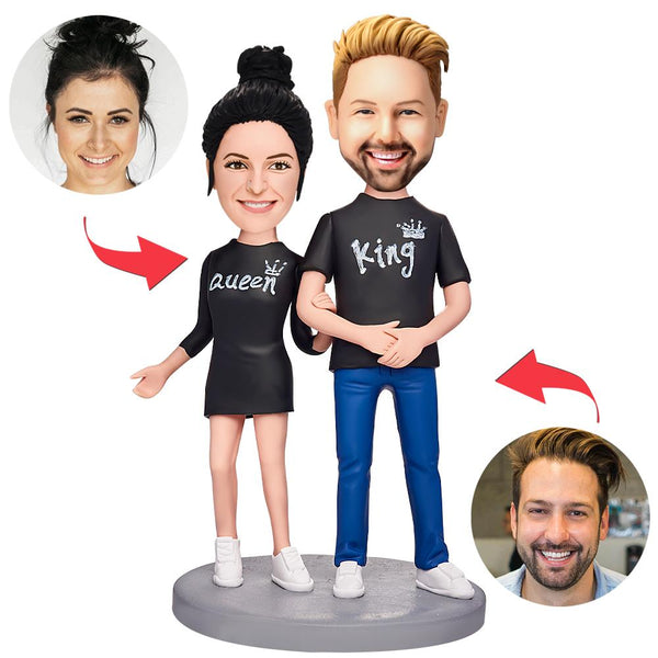 Queen And King Couple Shirts Custom Bobbleheads With Engraved Text