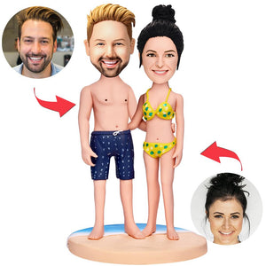 Couple In Bikini Custom Bobbleheads With Engraved Text
