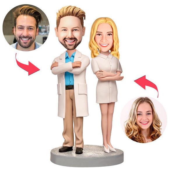 Male Doctors and Female Nurses Custom Bobbleheads With Engraved Text