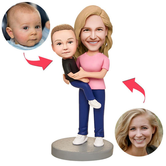 Mother Holding A Baby Custom Bobbleheads With Engraved Text