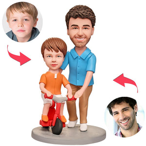 Dad Teaching Son Cycling Custom Bobbleheads With Engraved Text