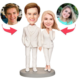 Wedding Gift White Suit Custom Bobblehead with Engraved Text