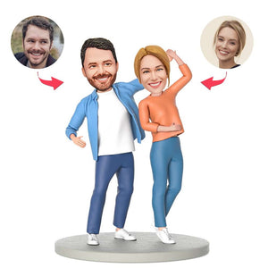Couple Holding Hands Dancing Custom Bobblehead with Engraved Text