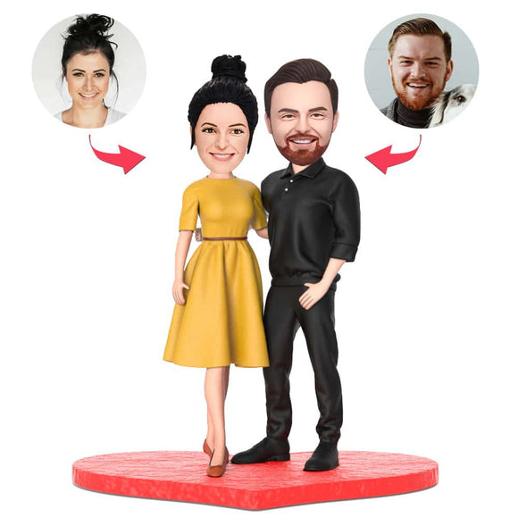Couple Black Suit and Dress in Business Style Custom Bobblehead with Engraved Text