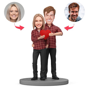 Red Plaid Couple Shirt Custom Bobblehead with Engraved Text