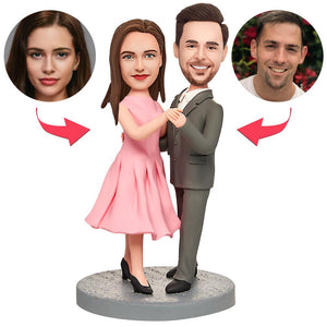 Dancing Couple in Pink Dresses and Black Suits  Custom Bobblehead with Engraved Text