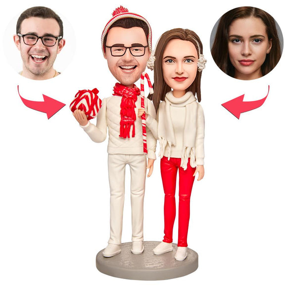 Christmas Gift Happy Couple Custom Bobblehead with Engraved Text