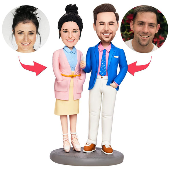 Valentines Gift Fashion Couple Custom Bobblehead with Engraved Text