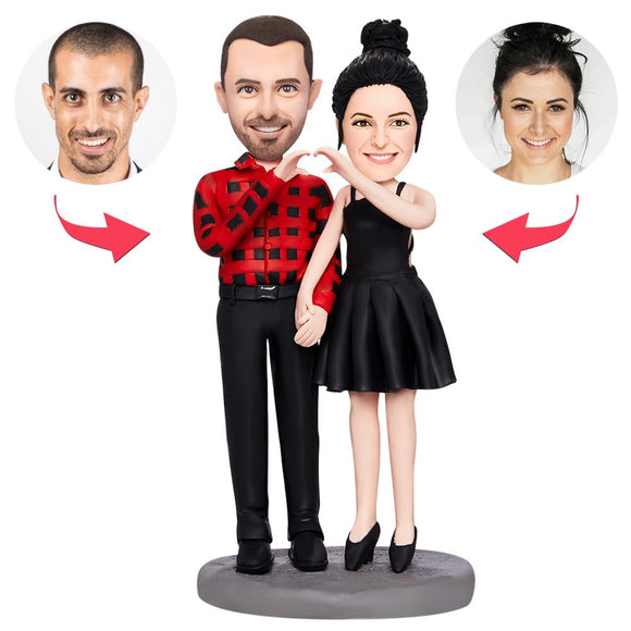 Valentines Gift Couple Hands in Heart Pose Custom Bobblehead with Engraved Text