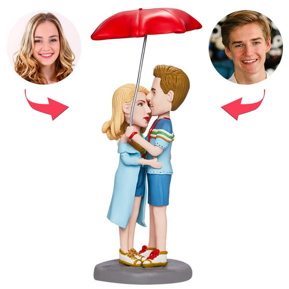 Valentines Gift Lover Hugging Under Umbrella Custom Bobblehead with Engraved Text