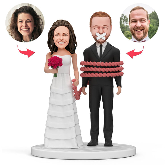 Groom Bride Shutting Up Custom Bobblehead With Engraved Text - 