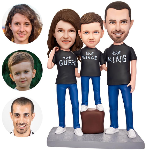 A Family of Three Custom Bobblehead With Engraved Text