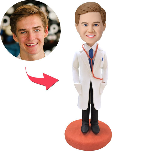 Doctor With Lab Coat Custom Bobblehead With Engraved Text