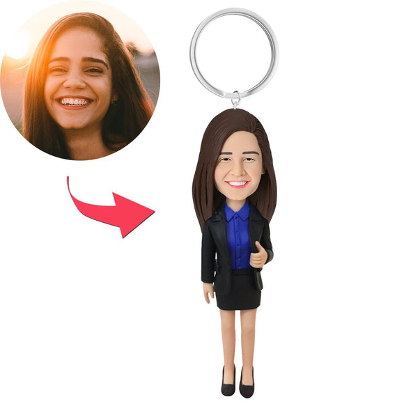 Female Executive Custom Bobblehead With Engraved Text Key Chain
