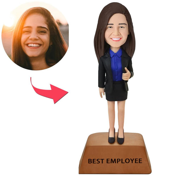 Best Employee Trophy Base Female Executive Custom Bobblehead With Engraved Text