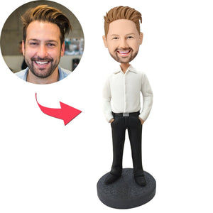 Slender Business Casual Male Custom Bobblehead With Engraved Text