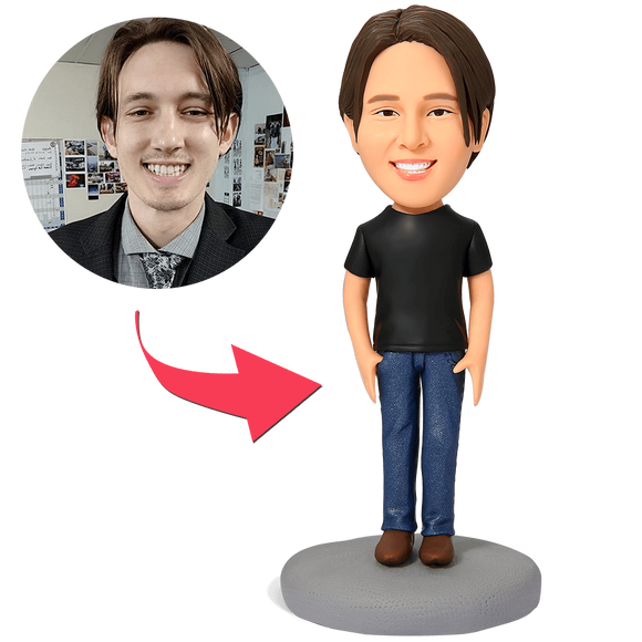 Casual Male in Jeans Custom Bobblehead With Engraved Text