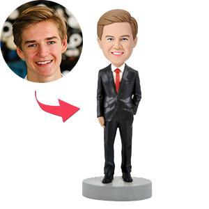 Male Executive in Power Suit B Custom Bobblehead With Engraved Text