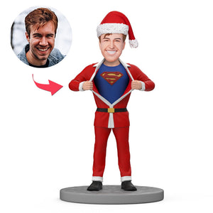 Santa Claus Custom Face Bobblehead Superman with Engraved Text
