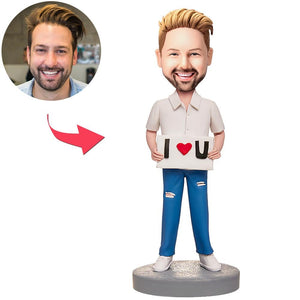 Male I LOVE U Custom Bobbleheads With Engraved Text