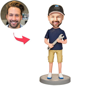 Man Holding Wrench Custom Bobbleheads With Engraved Text
