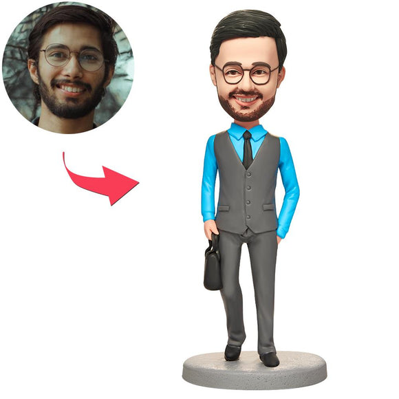 Cool Business Man With Bag Custom Bobbleheads With Engraved Text