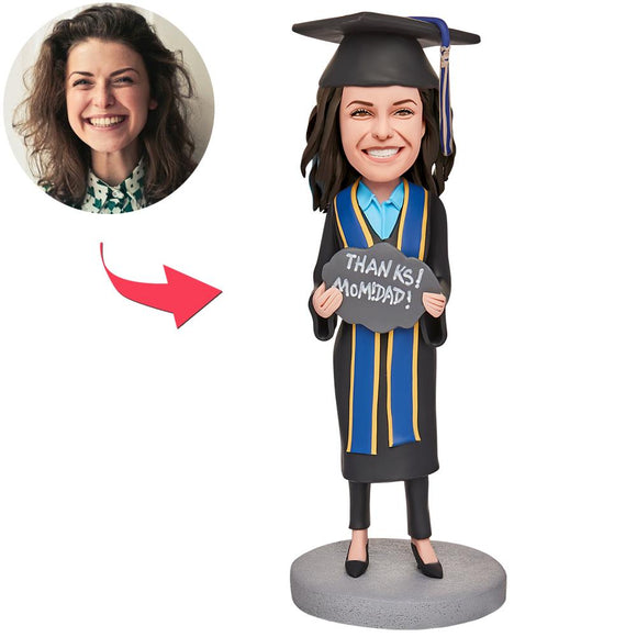 Graduation Girl Thanks Parents Custom Bobbleheads With Engraved Text