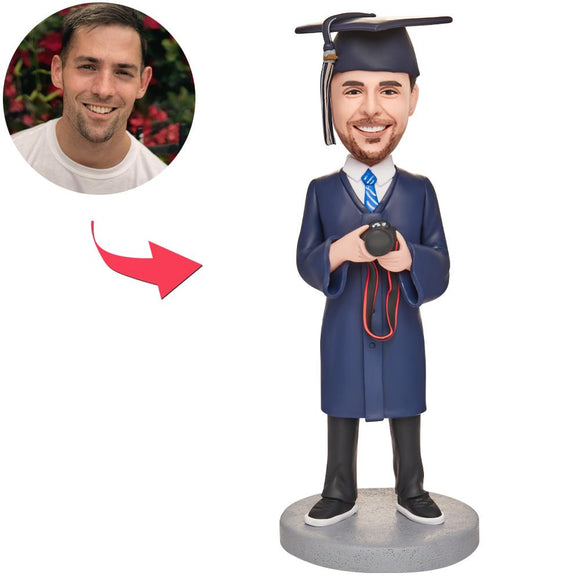 Graduation Boy Holding Camera Custom Bobbleheads With Engraved Text