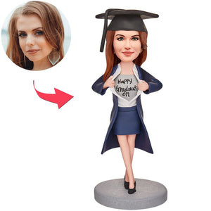 Happy Graduation Cool Girl Custom Bobbleheads With Engraved Text