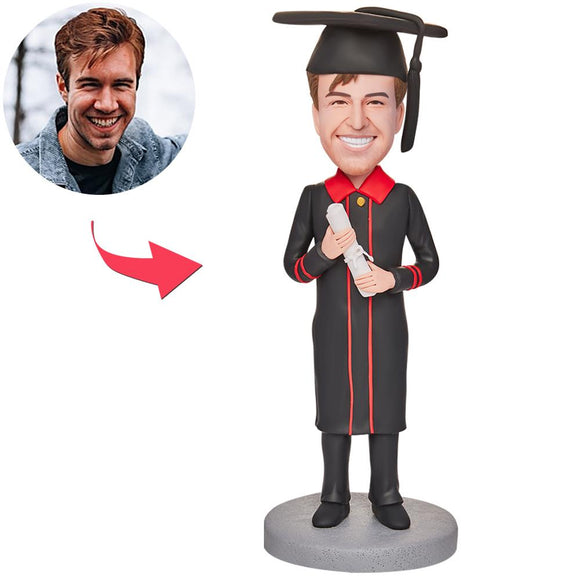 Graduation Happy Boy Holding Certificate Custom Bobbleheads With Engraved Text