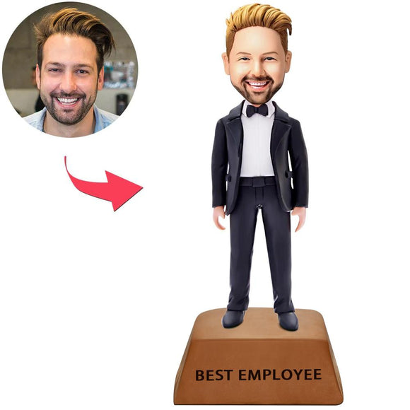 Best Employee Trophy Base Custom Bobblehead Business Man With Engraved Text
