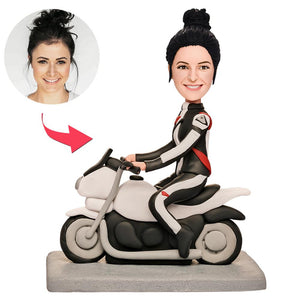 Female Motorcyclist Custom Bobbleheads With Engraved Text