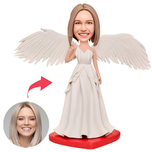 Female White Dressing with Wings Custom Bobbleheads With Engraved Text