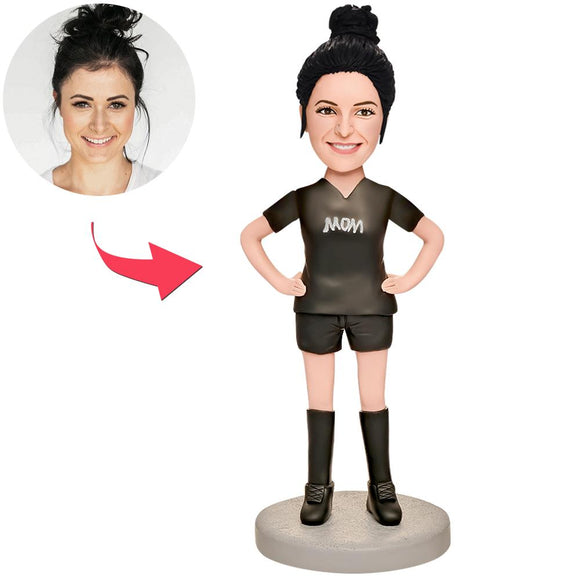 Mother's Day Gift Mom in Black Custom Bobblehead with Engraved Text