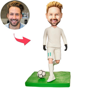 Sportswear White Soccer Bobblehead Personalized Engraved with Text