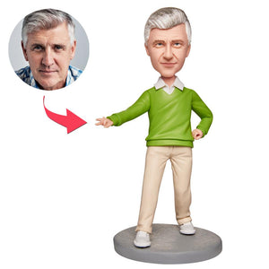 Casual Male Green Clothes Custom Bobblehead With Engraved Text