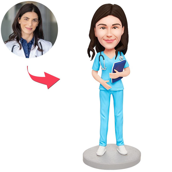 Female Obstetrician and Gynecologist Custom Bobblehead Engraving with Text