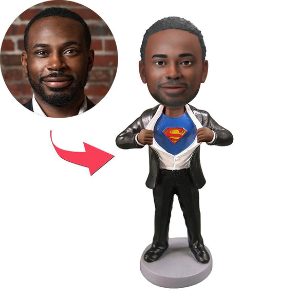 Superman in Black Suit Custom Bobblehead Engraved with Text