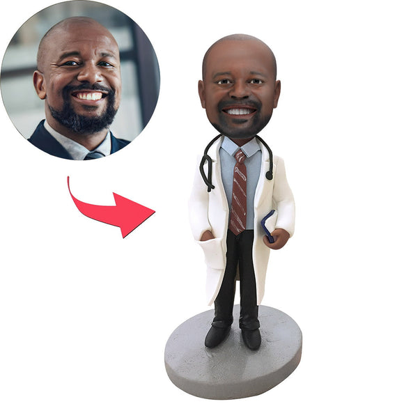 Doctor with stethoscope Custom Bobblehead Engraved with Text