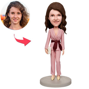 Pink Suit Office Lady Custom Bobblehead with Engraved Text